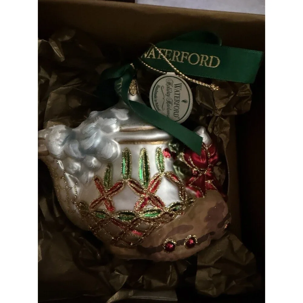 Waterford Lismore Holiday Teapot Christmas Ornament With Original Box